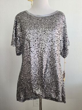 NWT Double D Ranch T2022 Nickel Silver Sequin Tunic Top Size Small